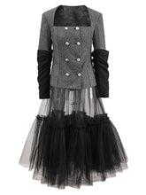 HEYFANCYSTYLE Women's Tailored Luxury Tweed Set with Tulle Skirt for Elite Events